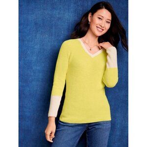 NWOT Talbots Women’s 1X Plus Sweater Yellow Cotton Blend Knit Pullover V Neck